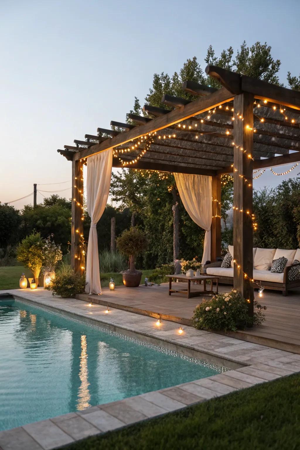 A pergola with integrated LED lights for a magical evening ambiance.