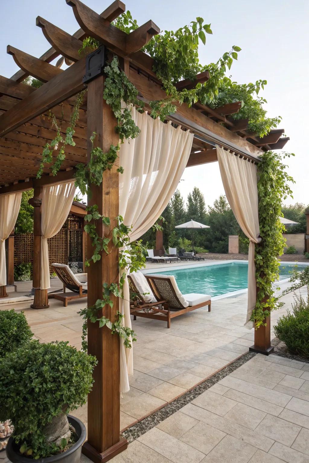 Pergolas with screens offer a versatile and stylish poolside privacy option.