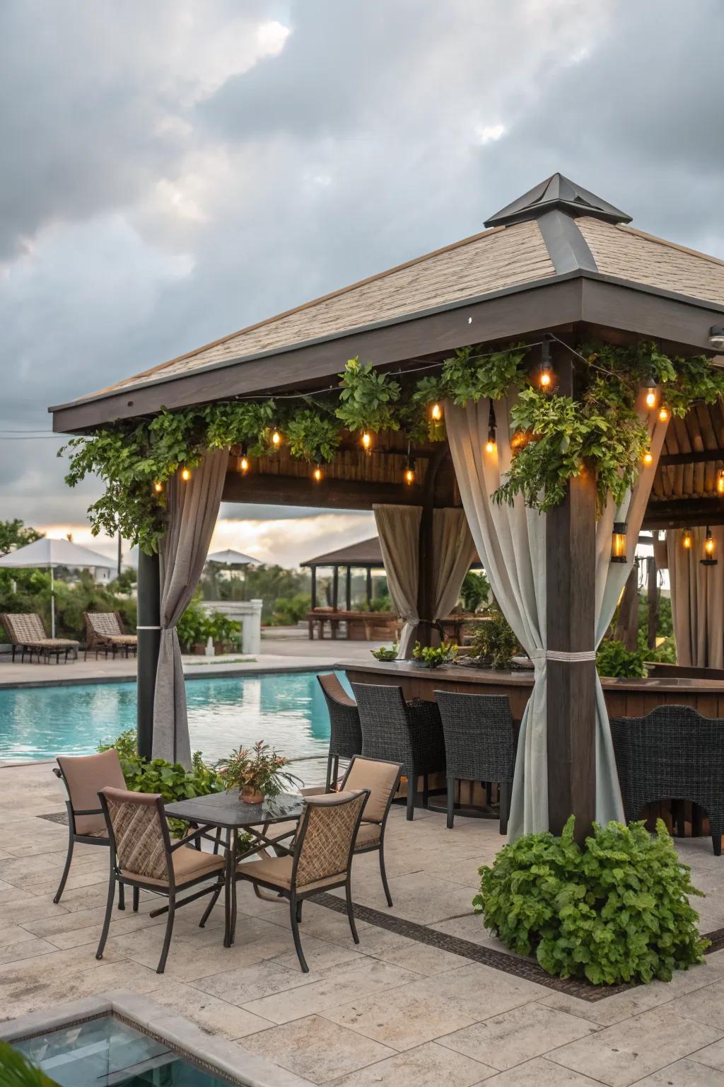 A gazebo bar provides comfort and style.
