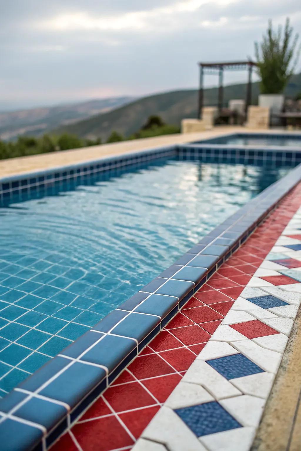 Pool with contrasting waterline tiles.