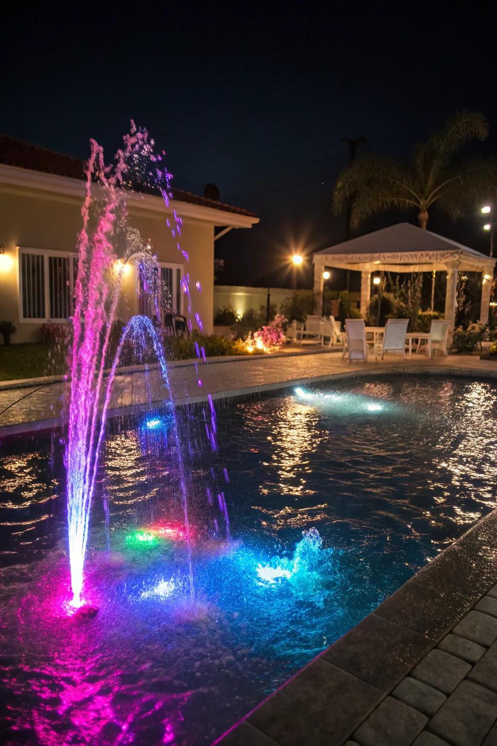 LED lights make your fountain shine at night.