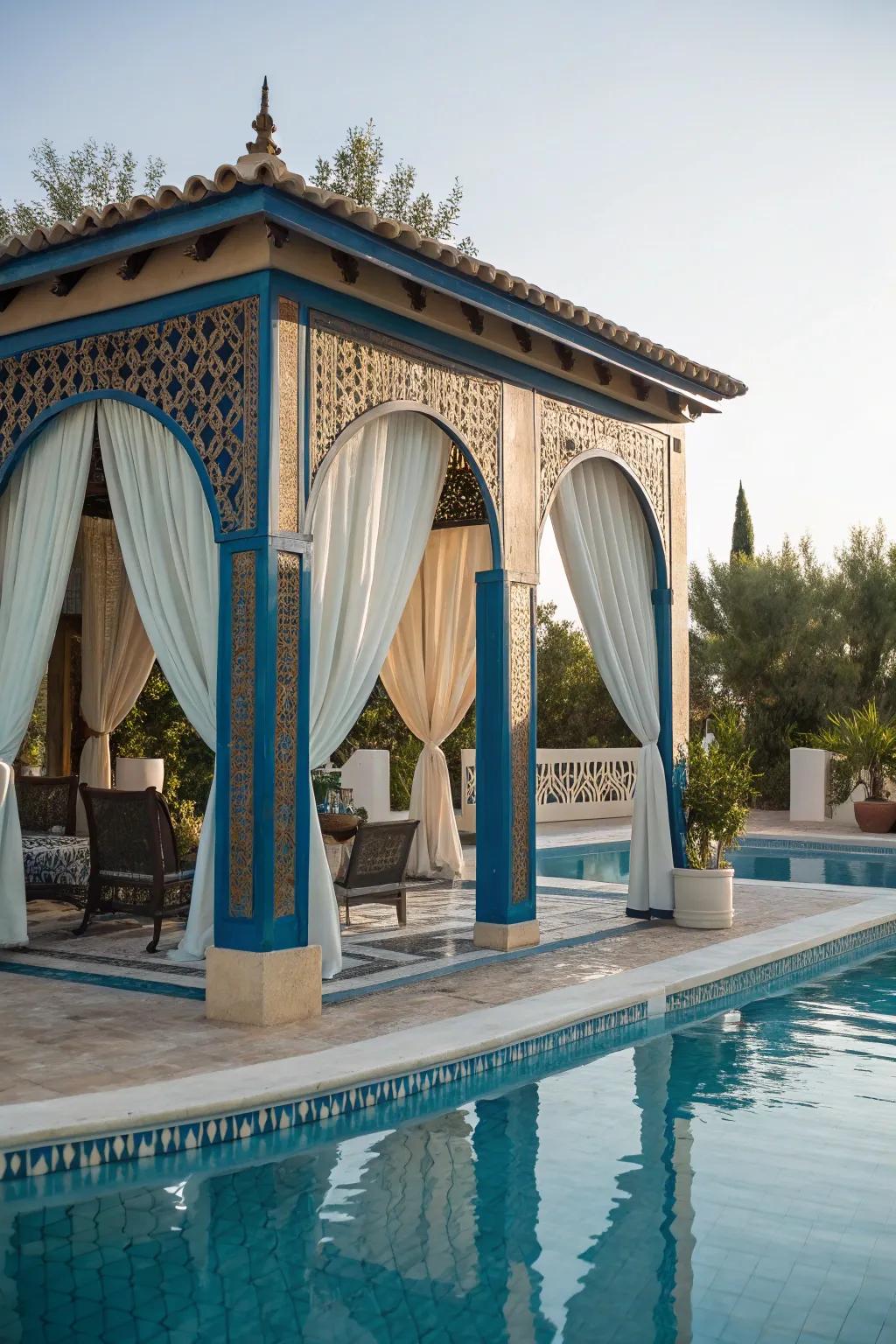 Embrace Mediterranean charm with a gazebo that transports you to the seaside.