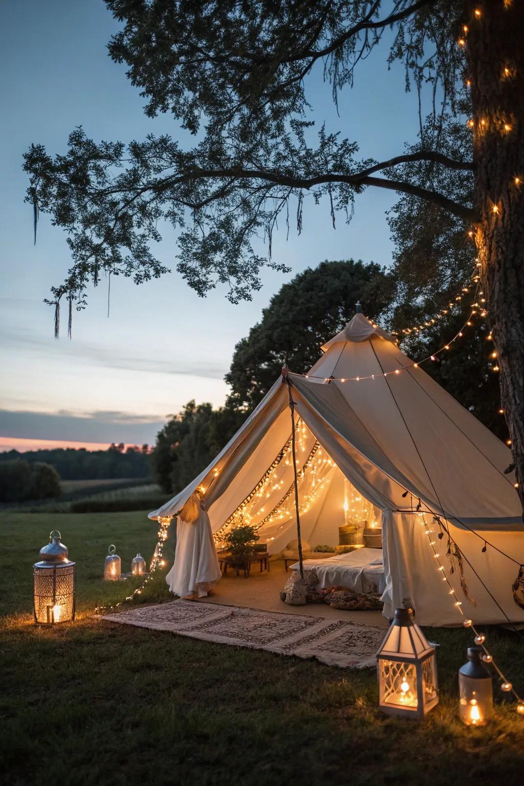Create a magical evening ambiance with fairy lights.
