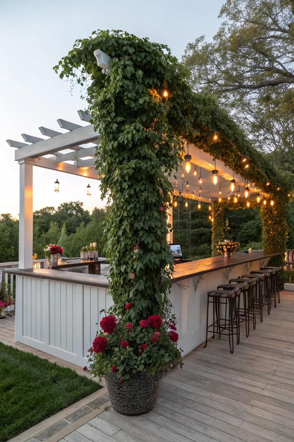 A pergola adds shade and elegance to your porch bar.