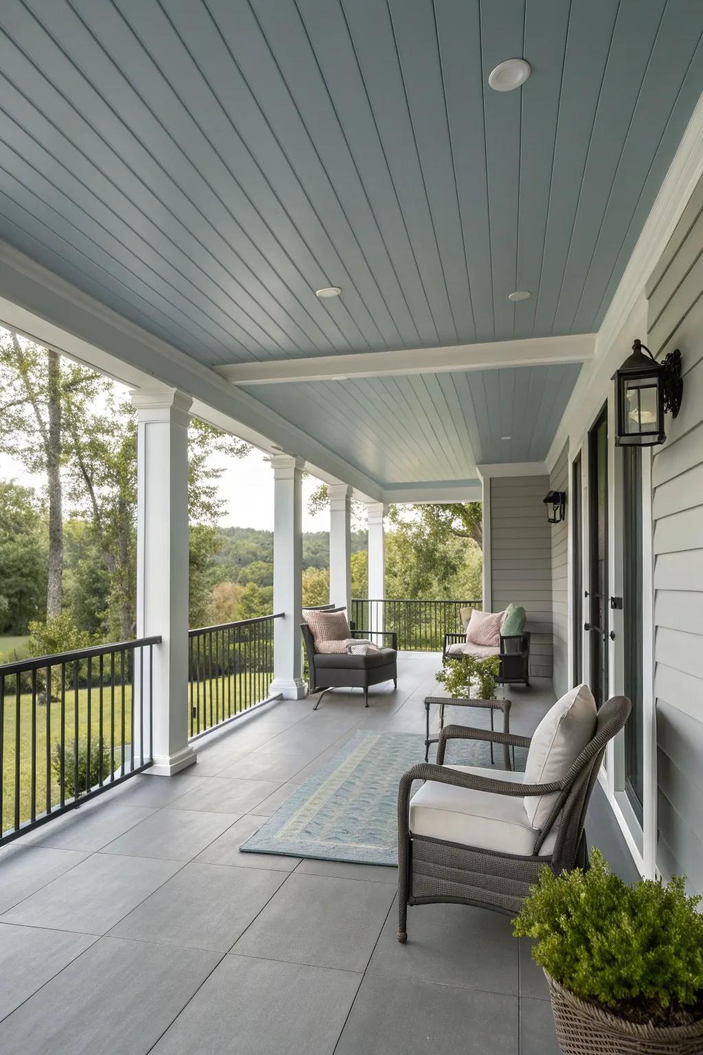 Cool gray ceilings provide a sleek, modern aesthetic.