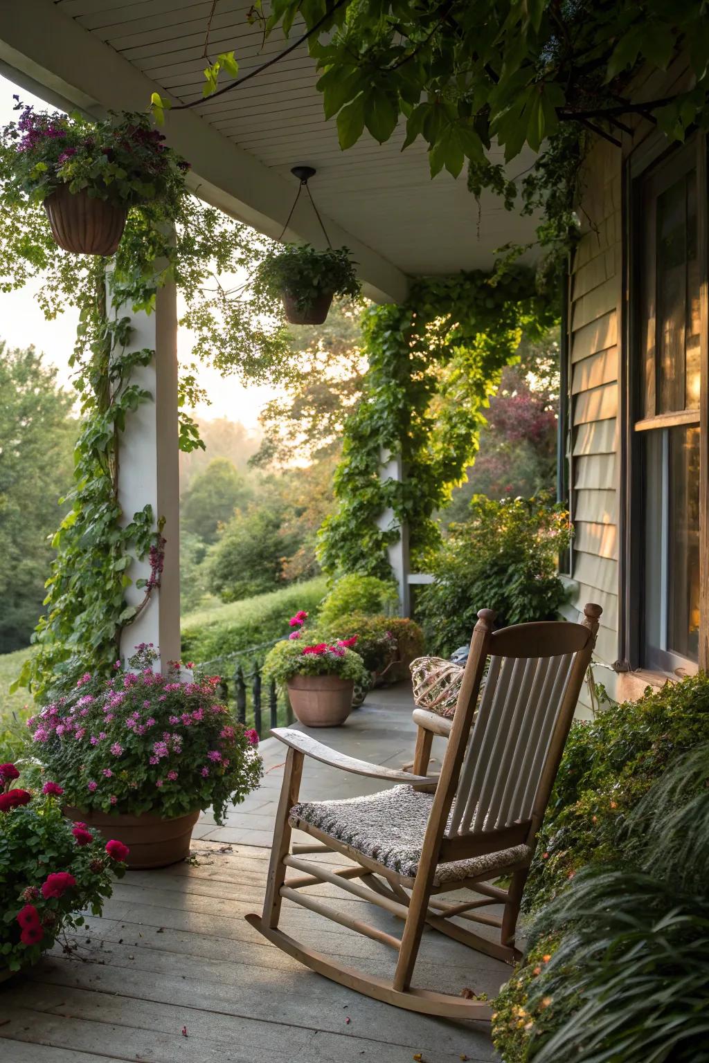 Relax in style with a cozy seating area on your porch.