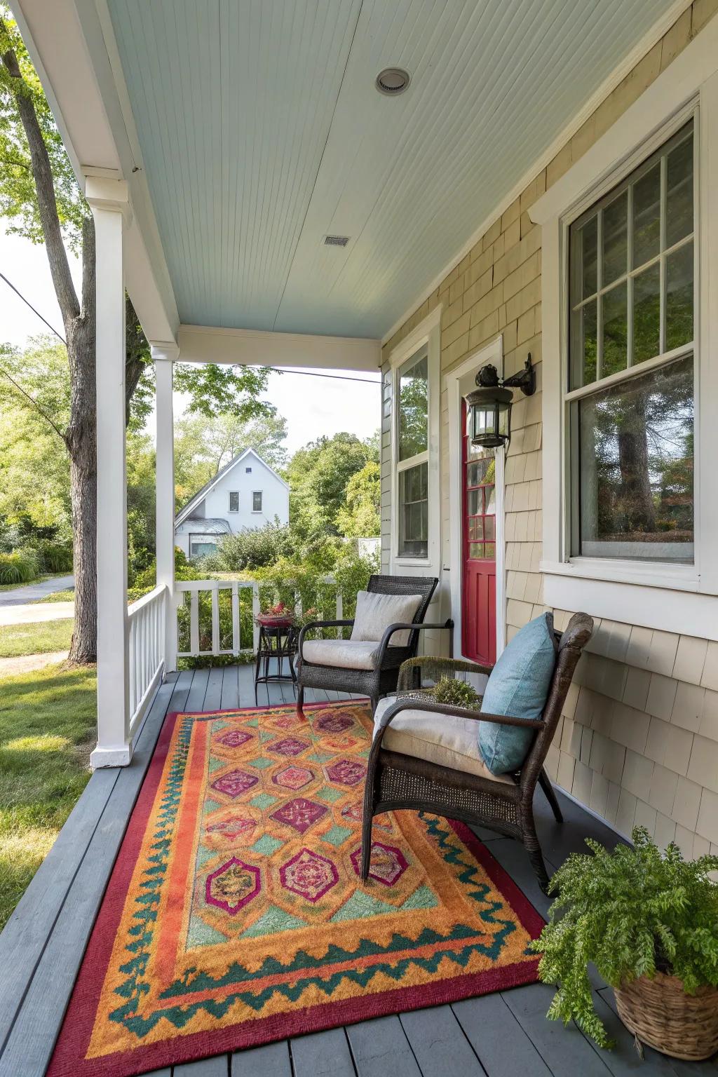 An outdoor rug can define and cozy up your porch space.