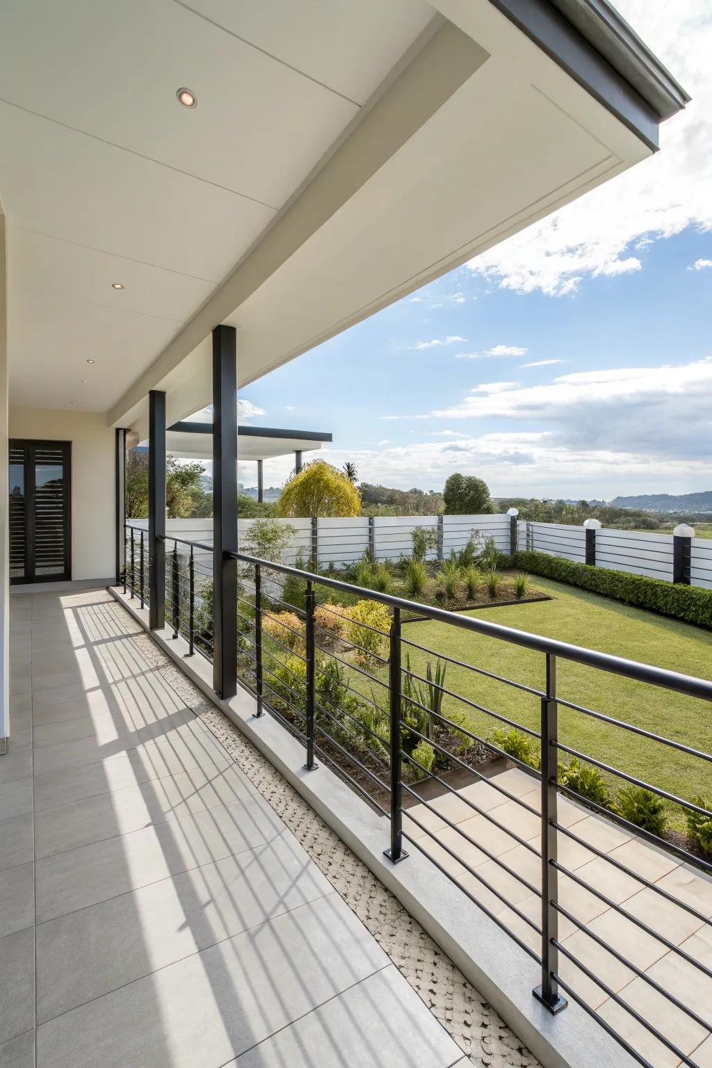 Modern railings enhance safety and style on a porch.