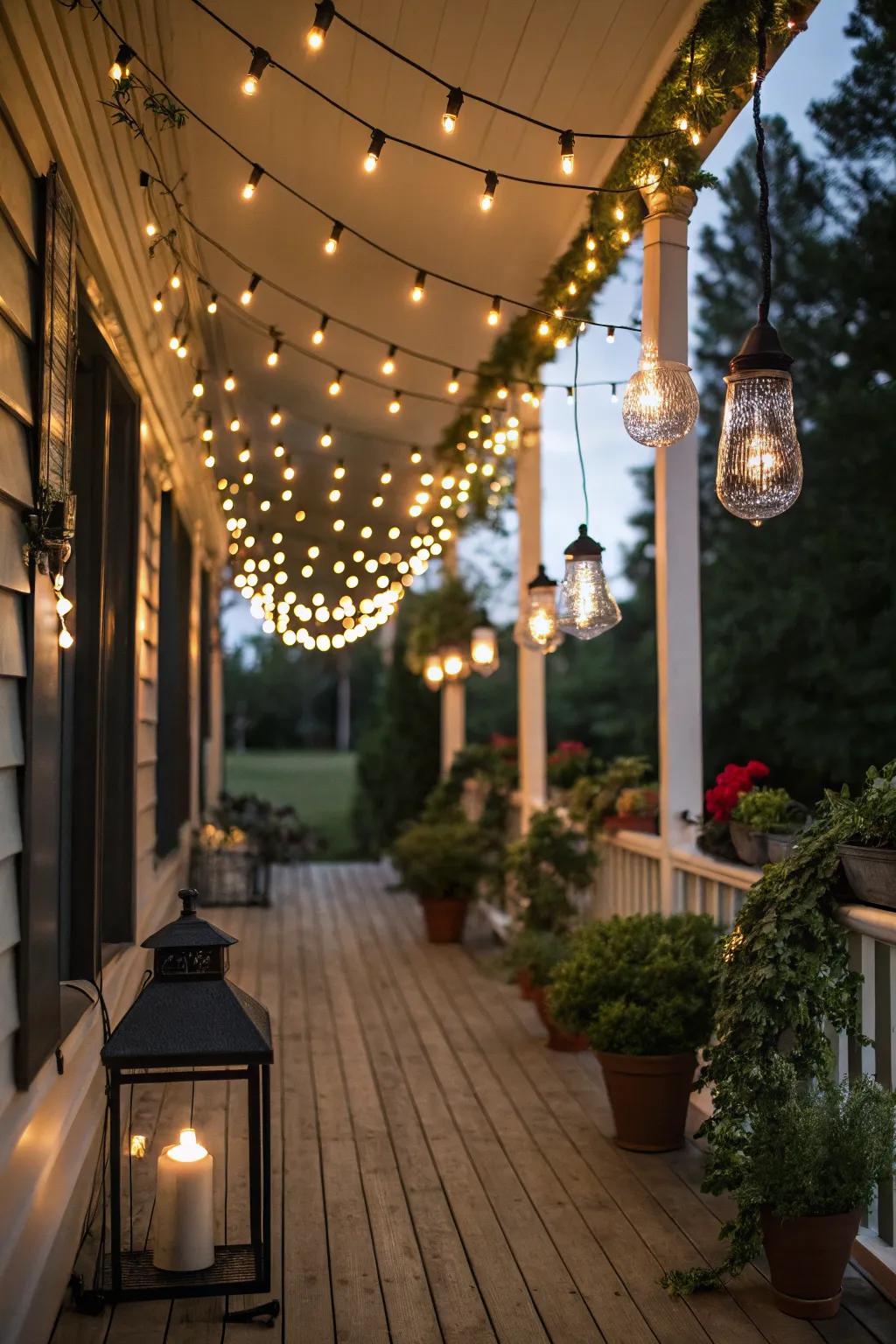 Mixing light styles adds depth and style to your porch lighting.
