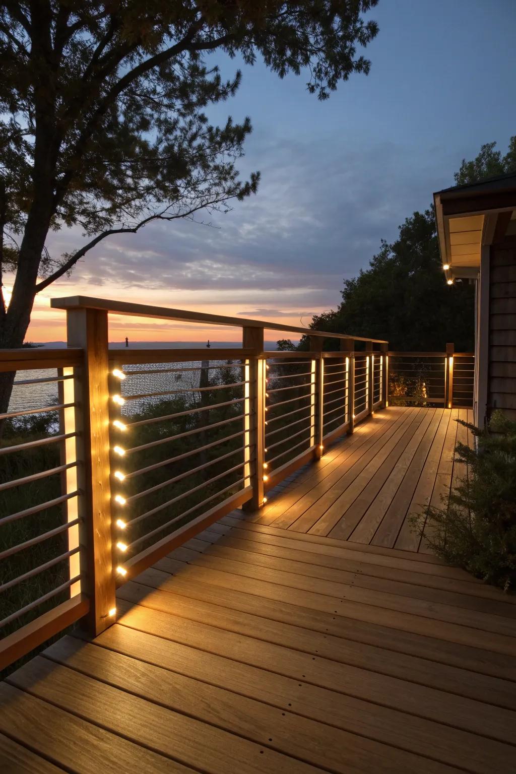 Set the mood with illuminated railings for evening enjoyment.