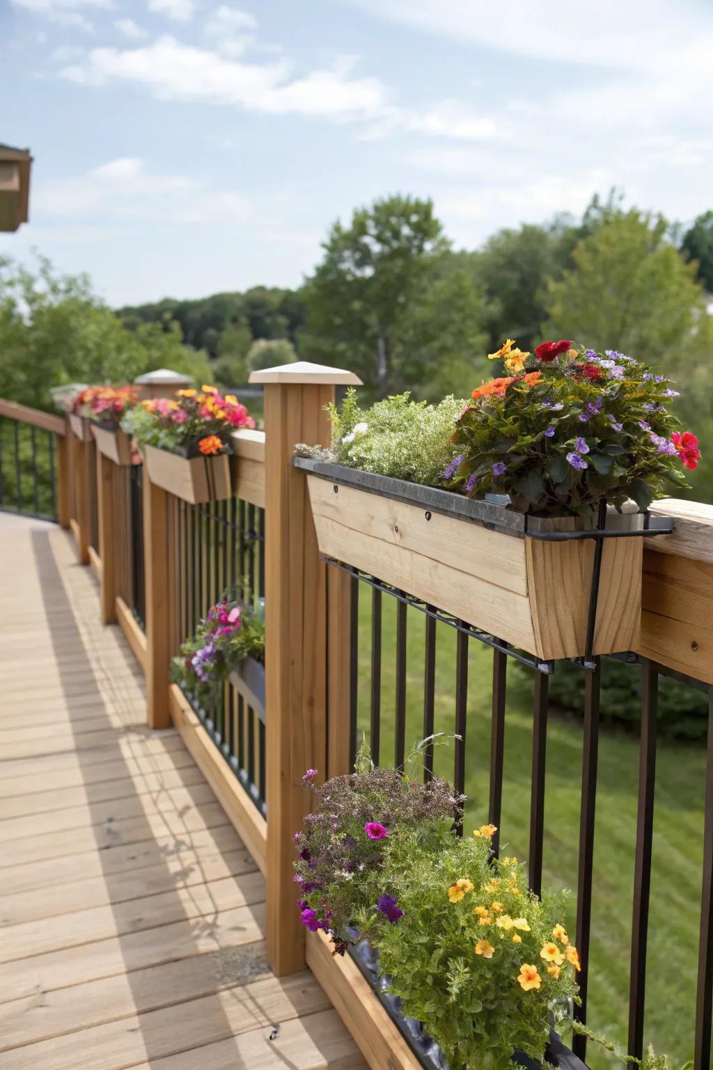 Bring life to your railings with integrated planters.