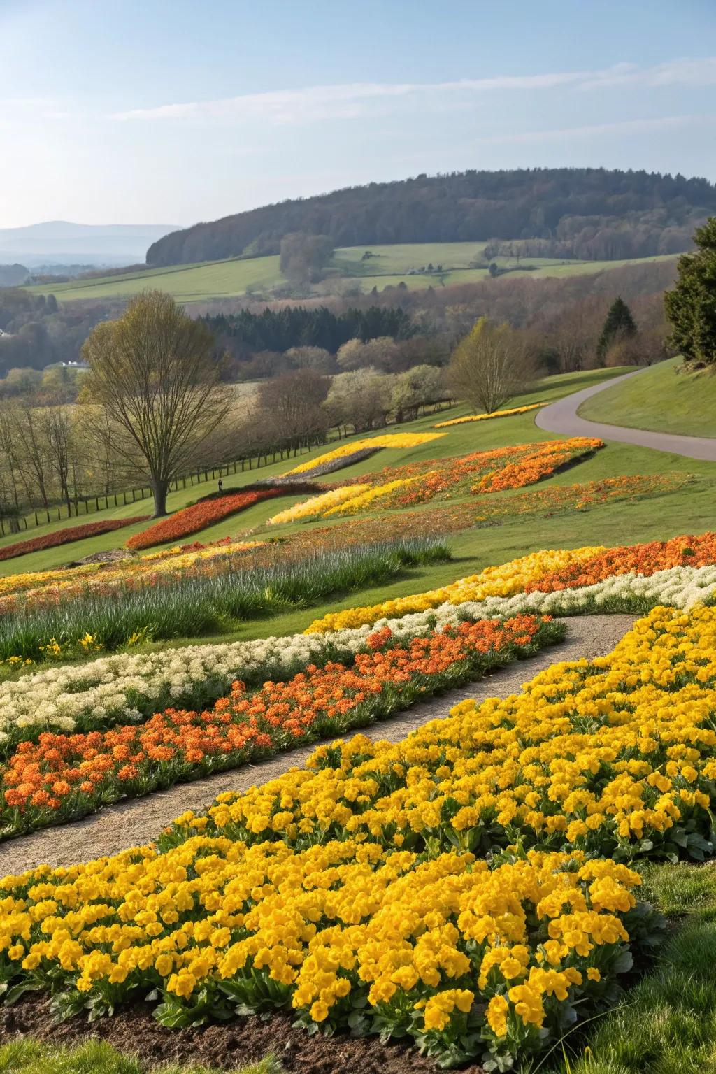 Bold primrose clusters create a striking landscape design.
