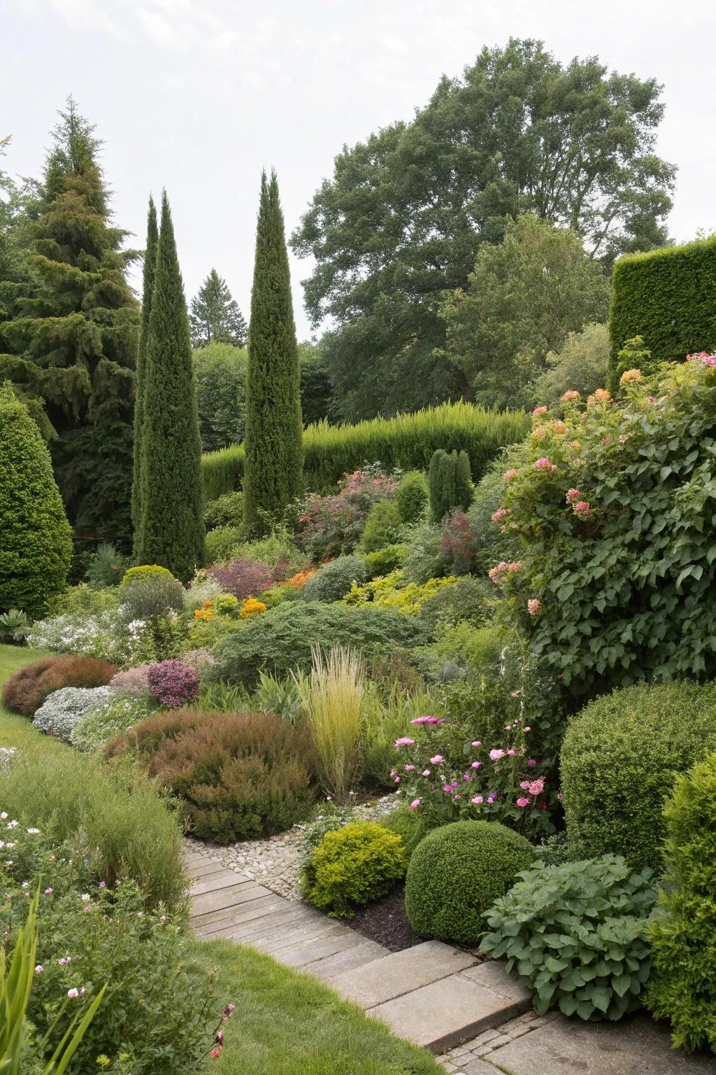 Layered planting offers a multidimensional approach to garden privacy.