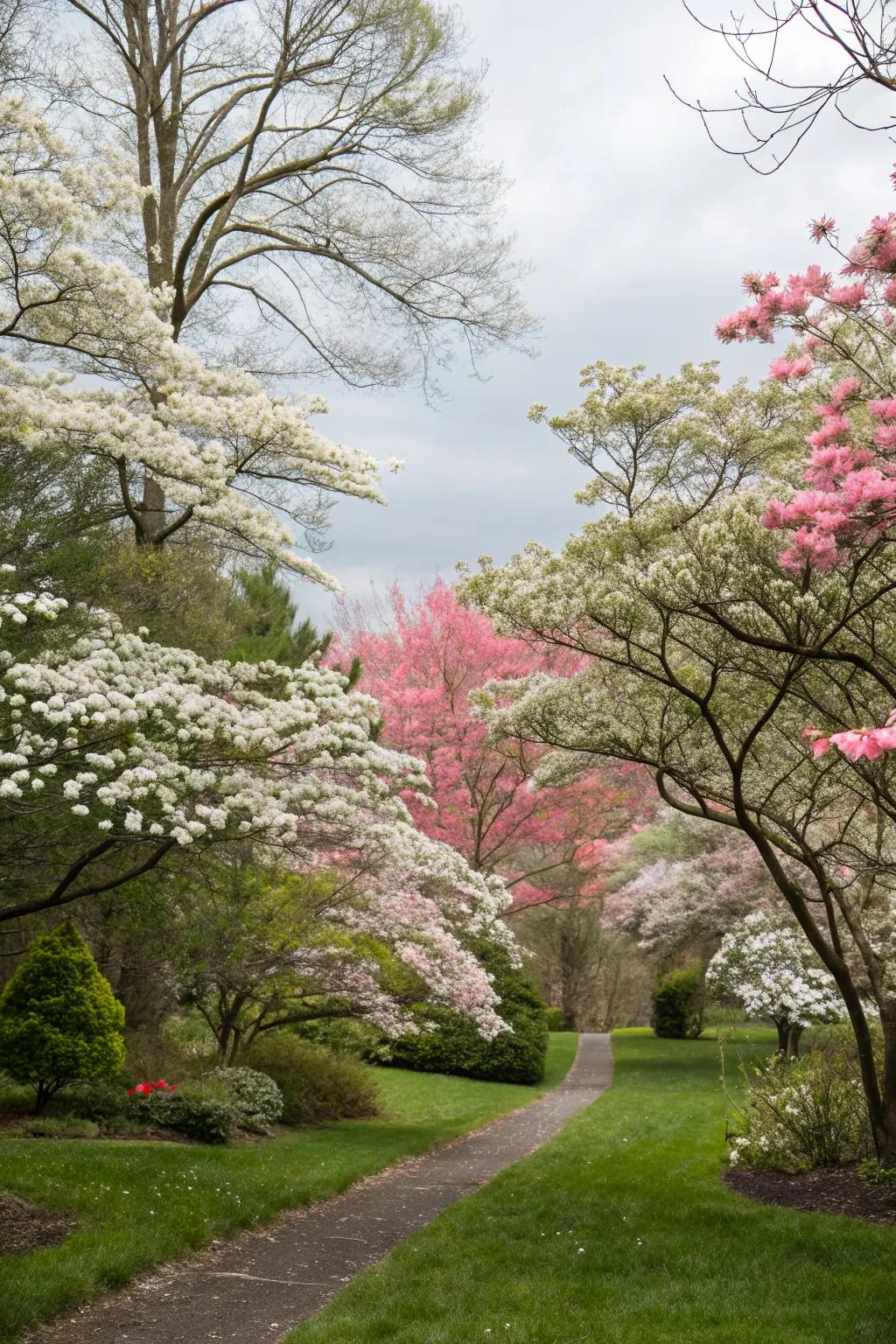 Dogwood trees offer privacy with a burst of spring color.