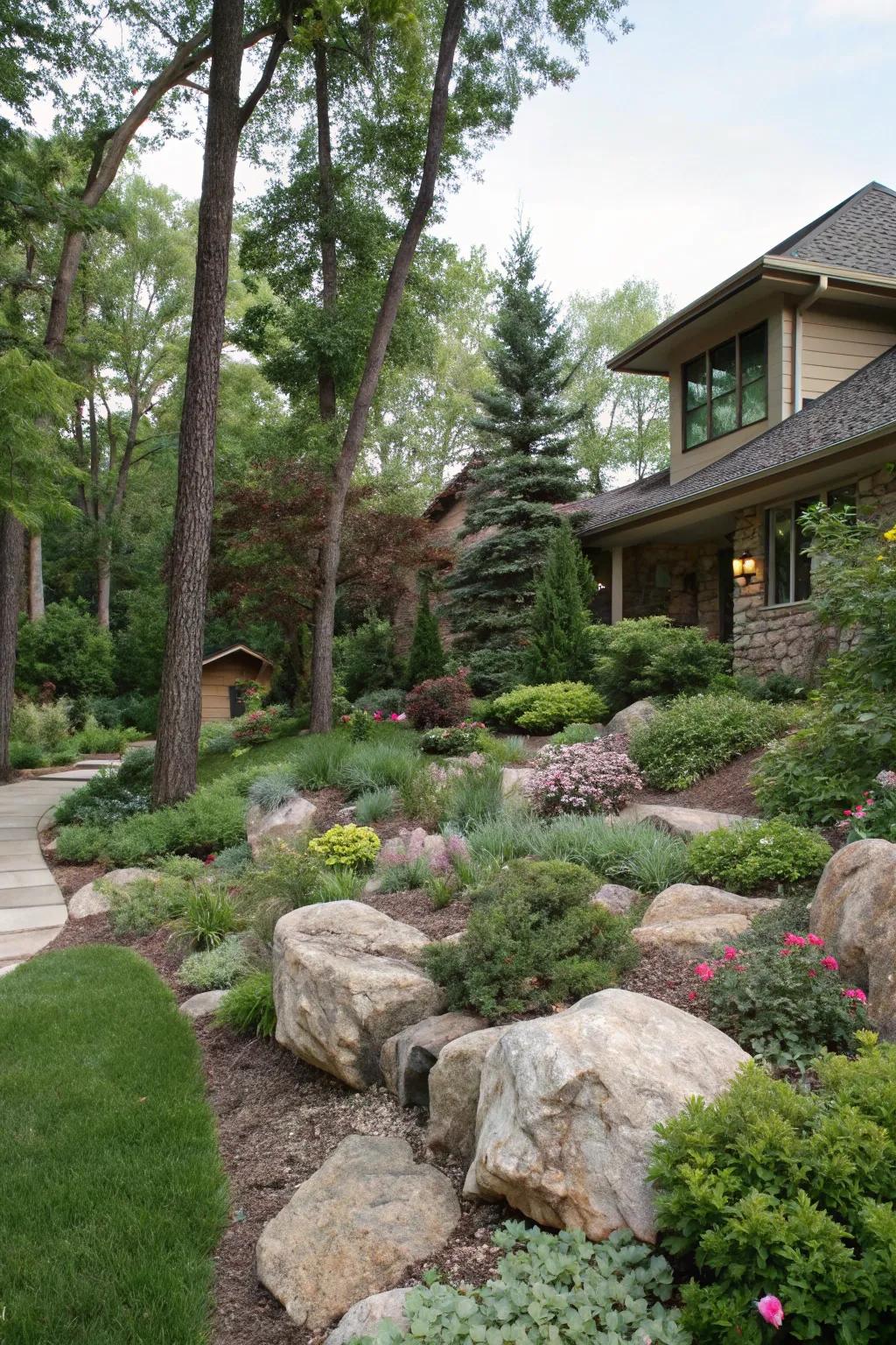 Natural elements like rocks enhance the organic feel.