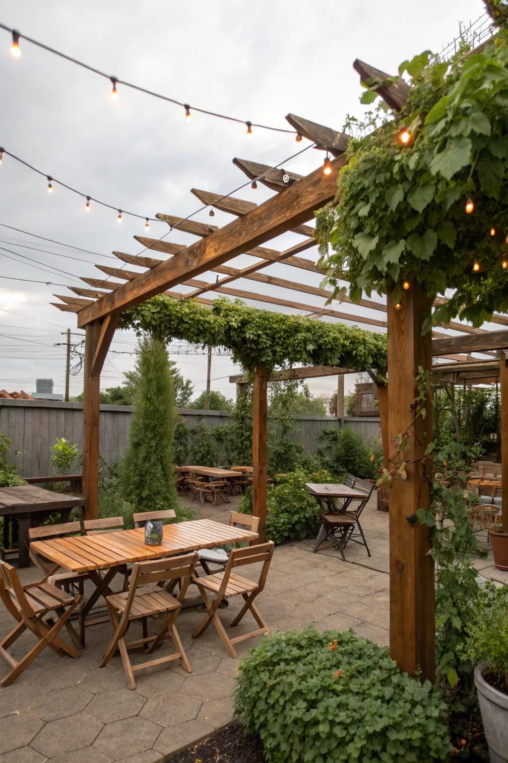 A pergola can provide much-needed shade and a cozy atmosphere.