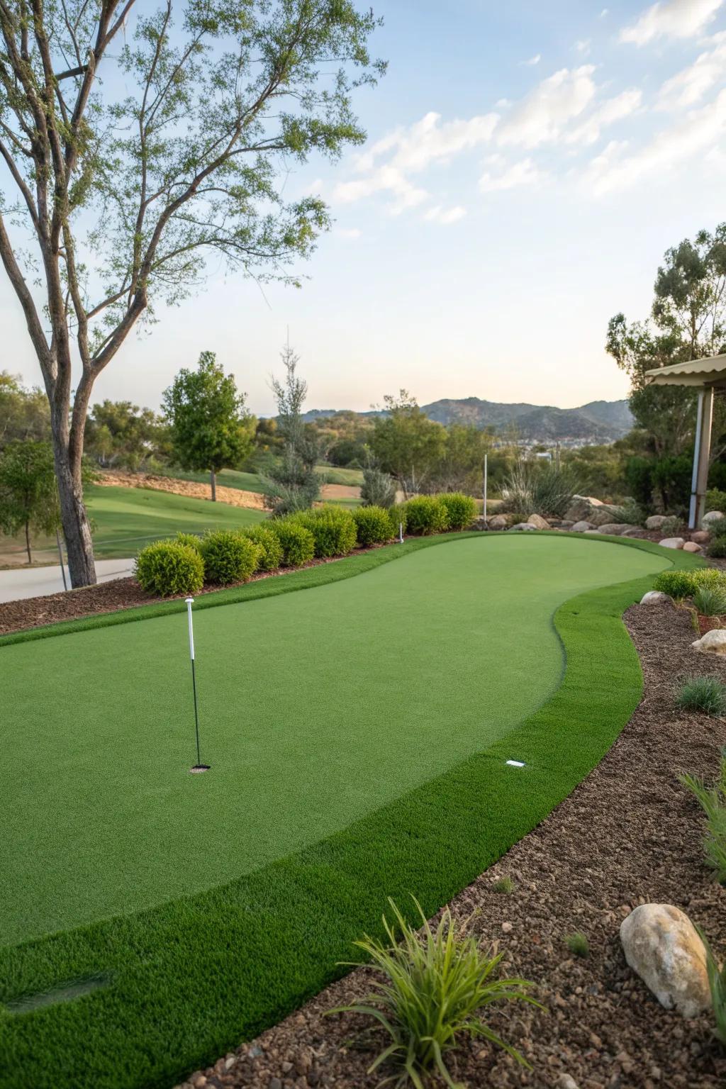 Artificial turf ensures a perfect green with minimal maintenance.
