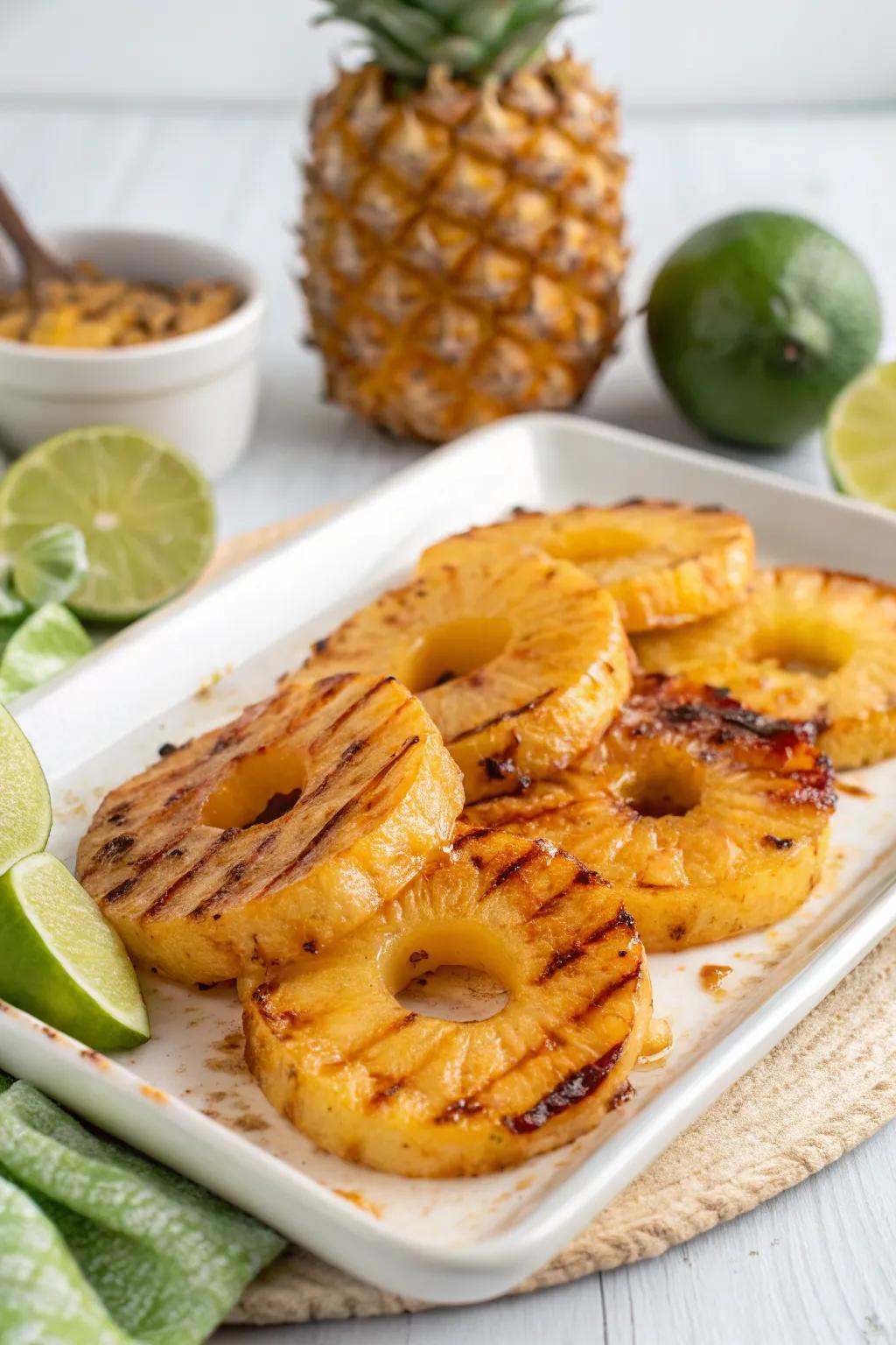 Sweet and tangy honey lime grilled pineapple rings.