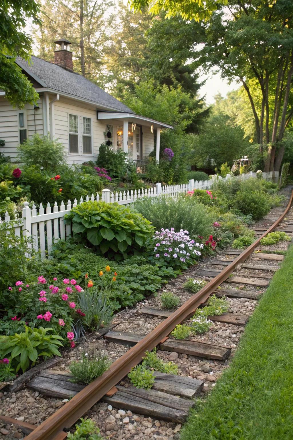 Enhance your garden's charm with railroad tie accents.