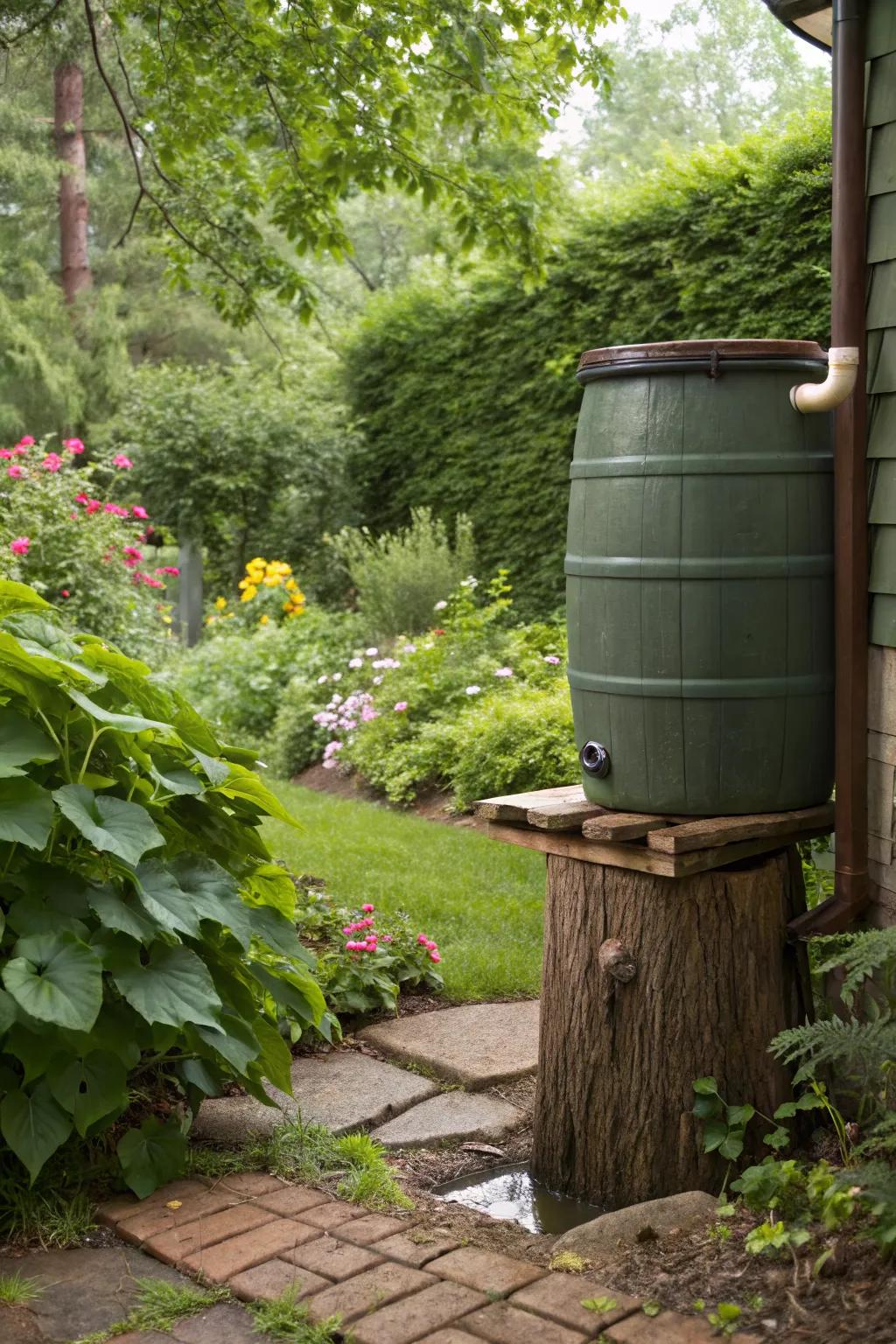 A nature-inspired log stand offering an organic garden touch