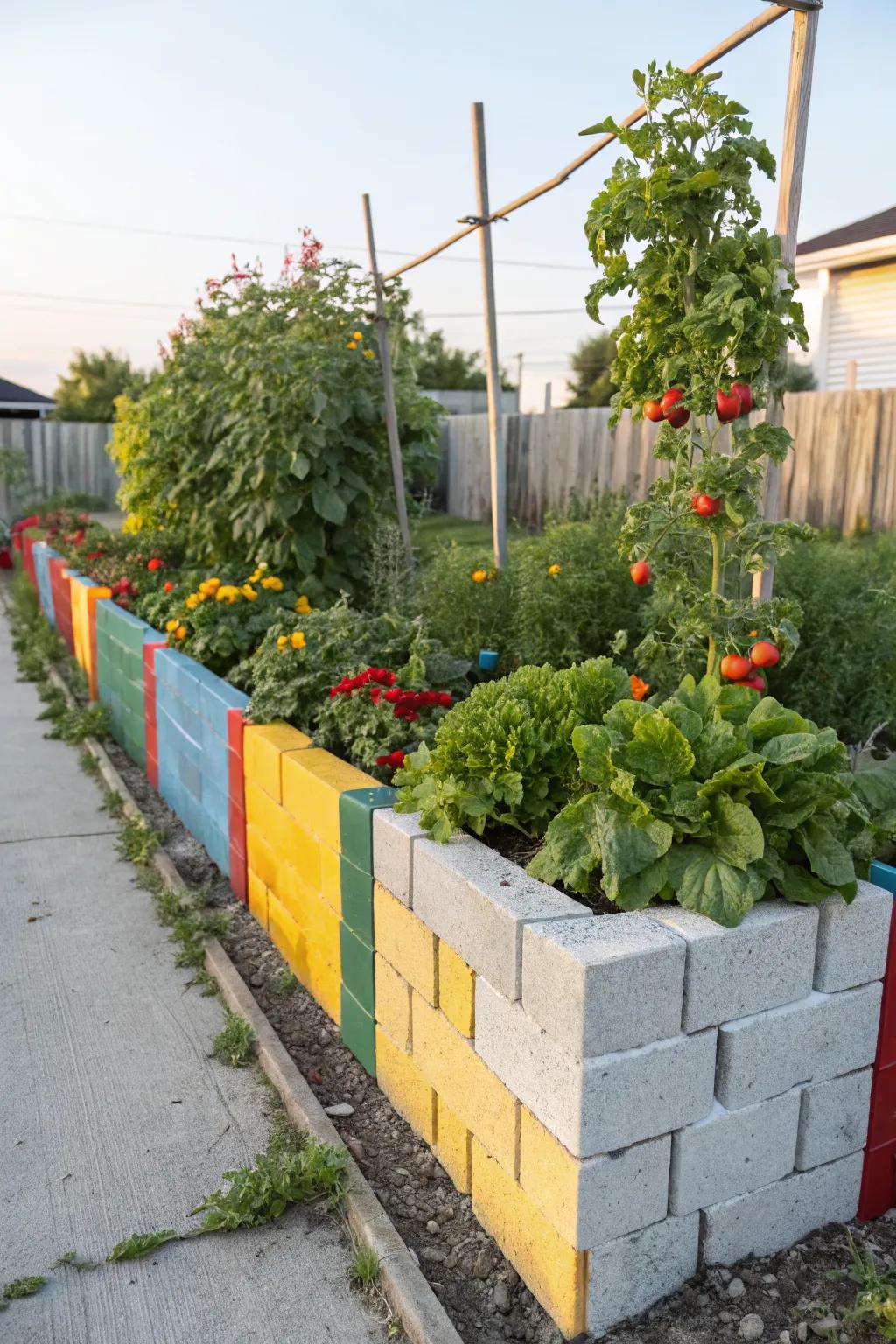 Cinder blocks provide a creative and sturdy foundation for raised beds.