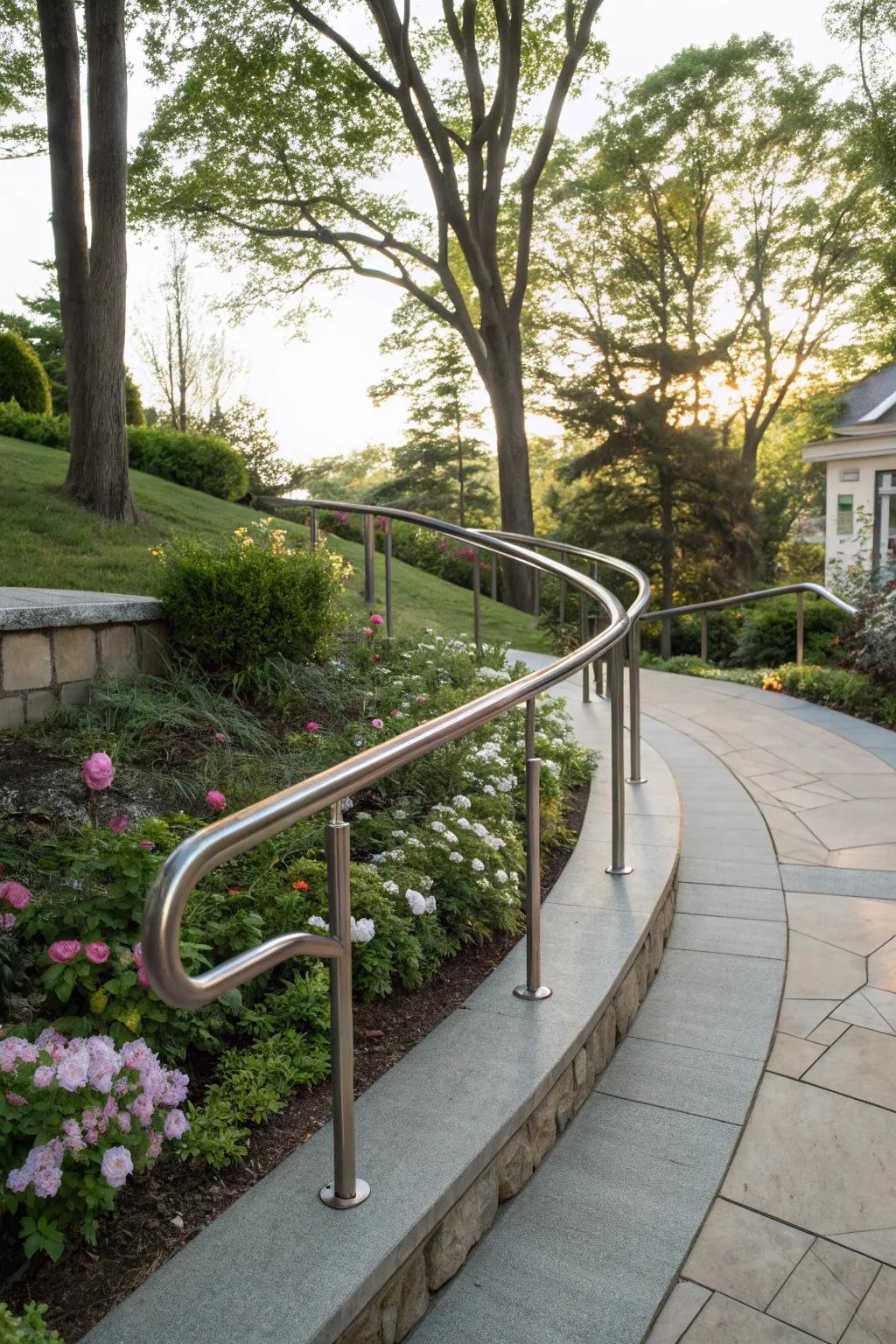 Curved handrails add elegance and flow.