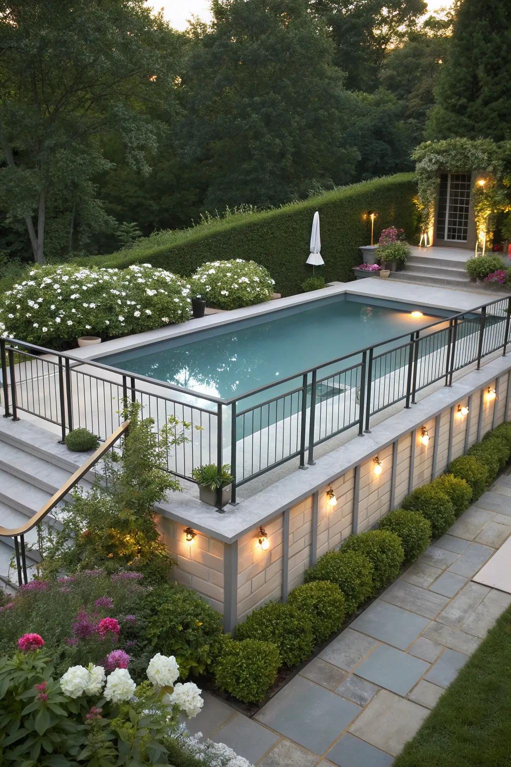 Railings ensure safety while adding a touch of style.