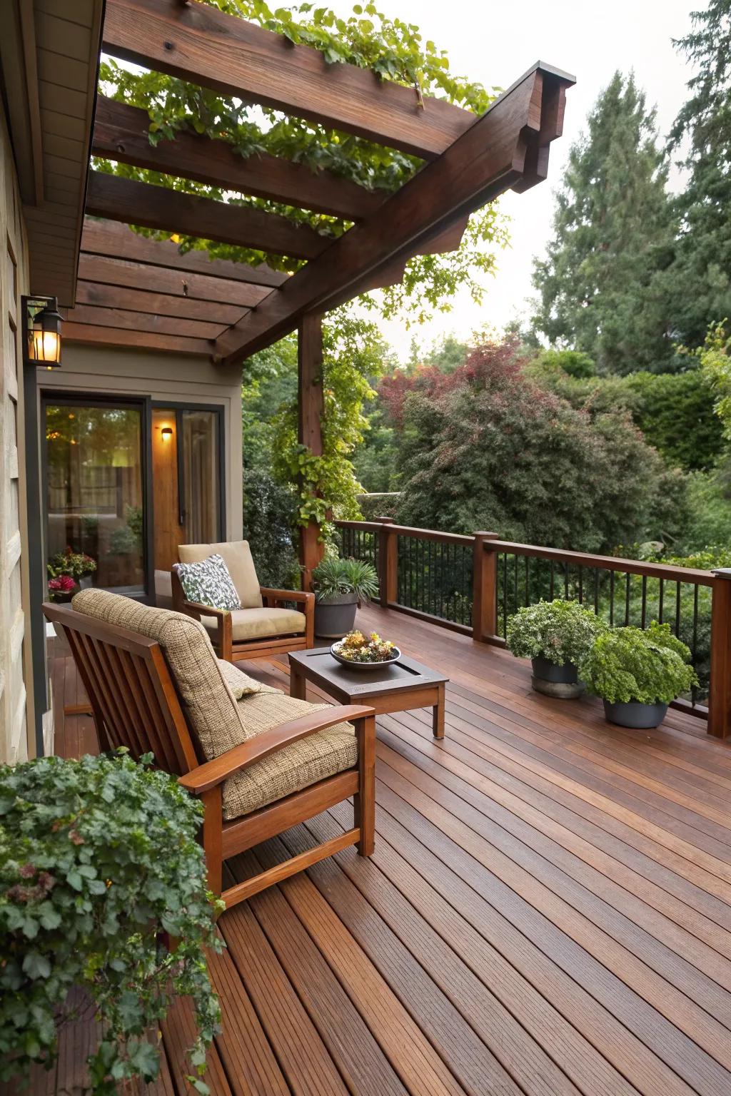 Warm up your outdoor space with rich wooden tones.