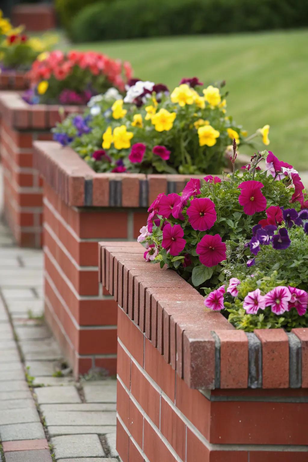 Charming raised planters made of red bricks.