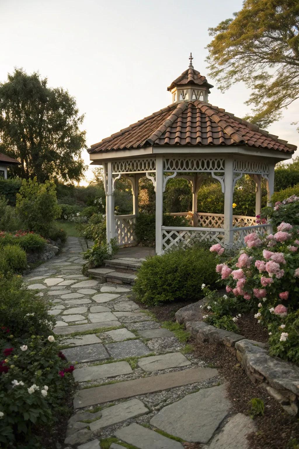 Tile roofs offer a luxurious and insulated option for your gazebo.