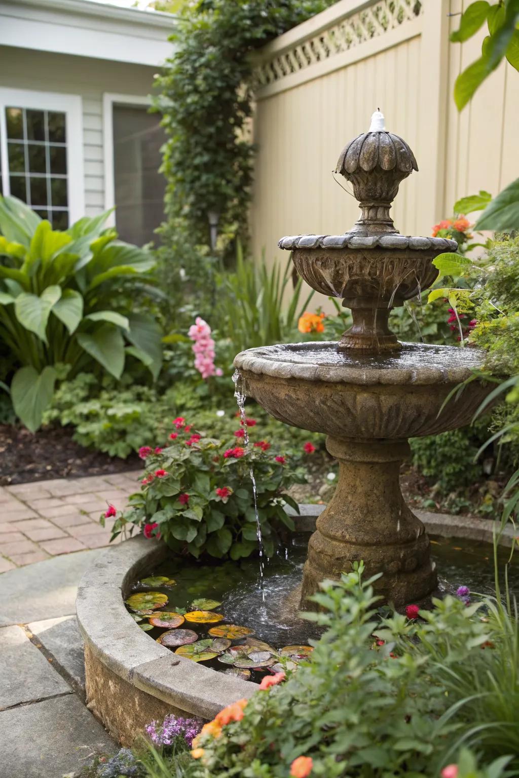 Water features add tranquility and a soothing ambiance.