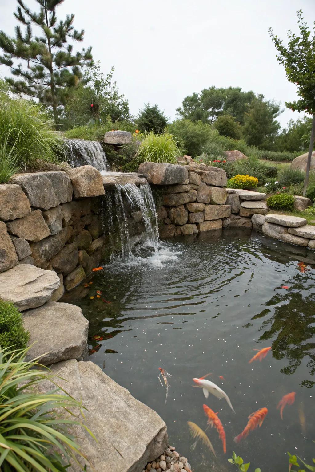 Integrating a pond adds tranquility and charm.