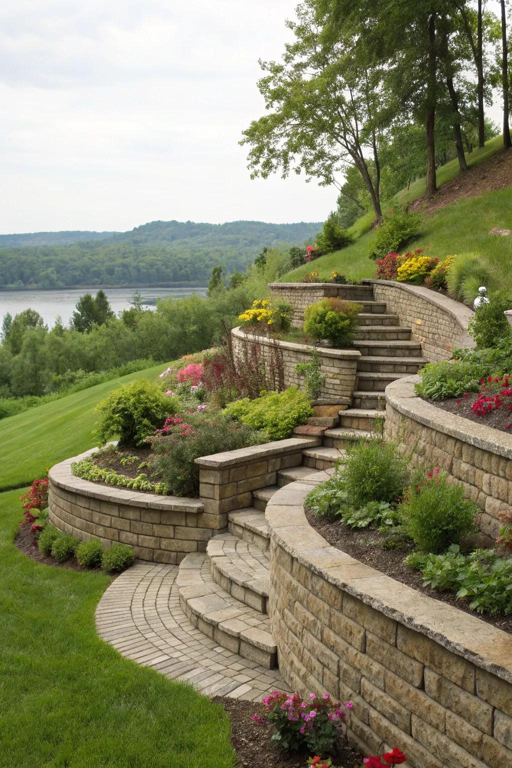 Tiered designs manage slopes beautifully.