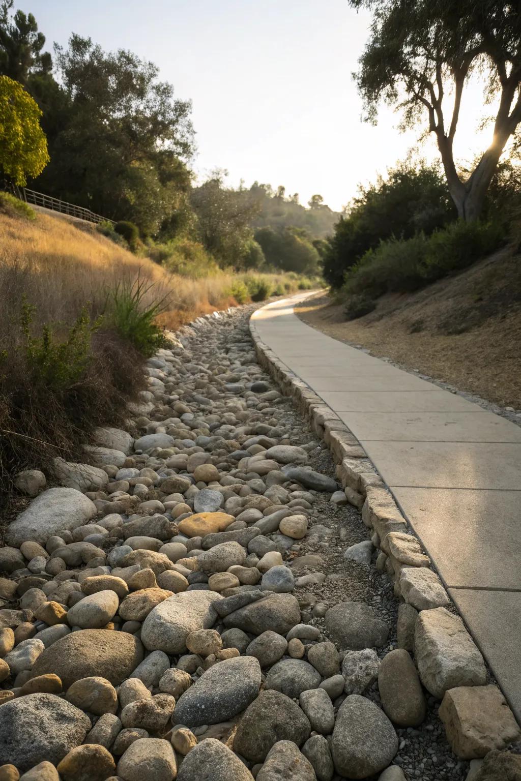A dry creek bed adds function and beauty.