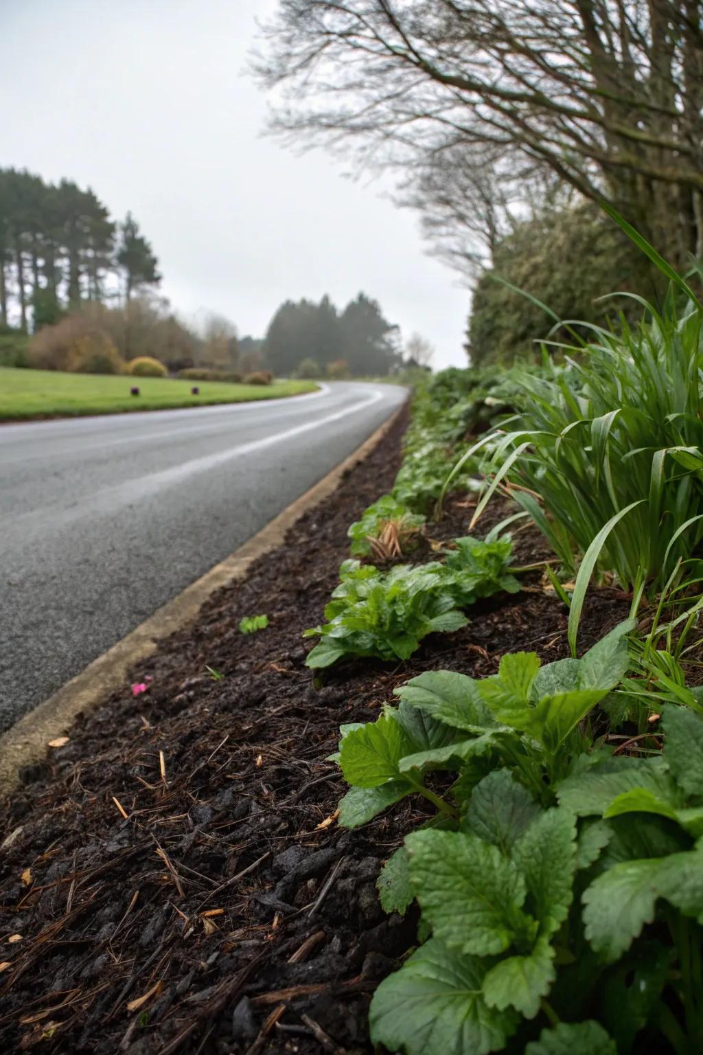 Mulch adds texture and retains moisture for plants.