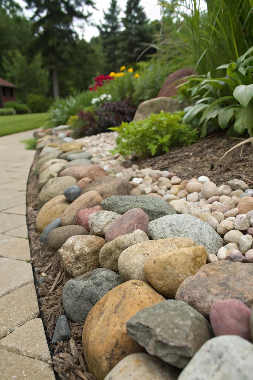 Colorful rock border enhancing garden design