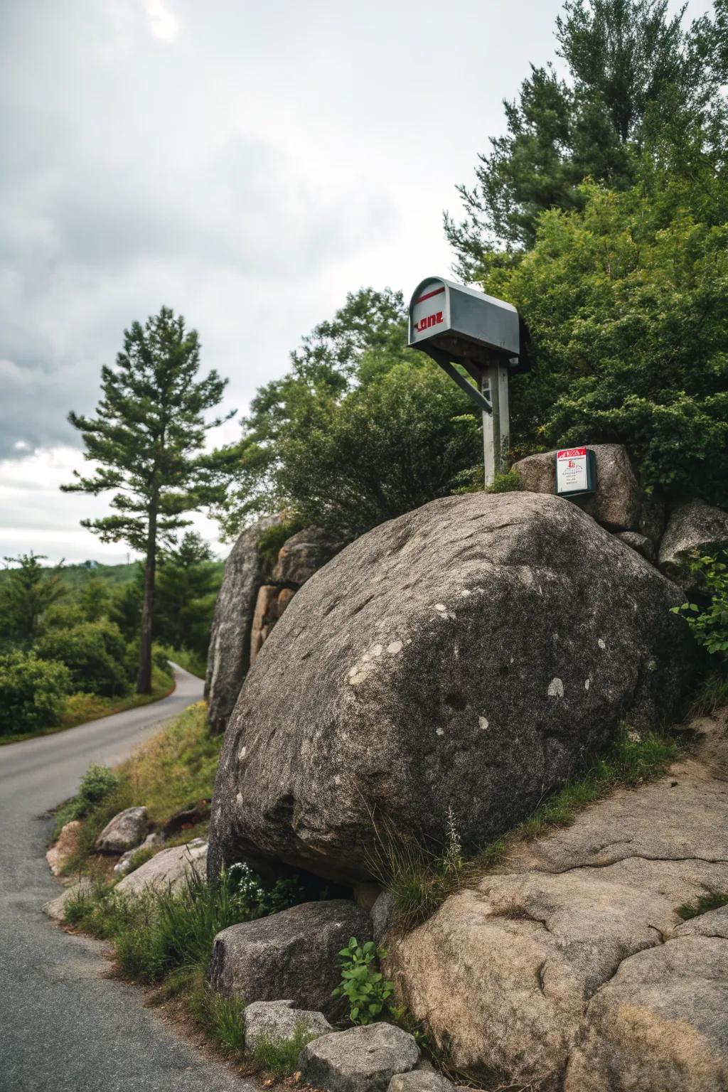 A boulder base mailbox that commands attention with its impressive presence.
