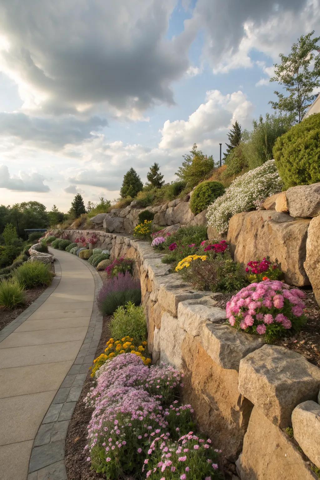 Rock walls and plants make beautiful decorative features.