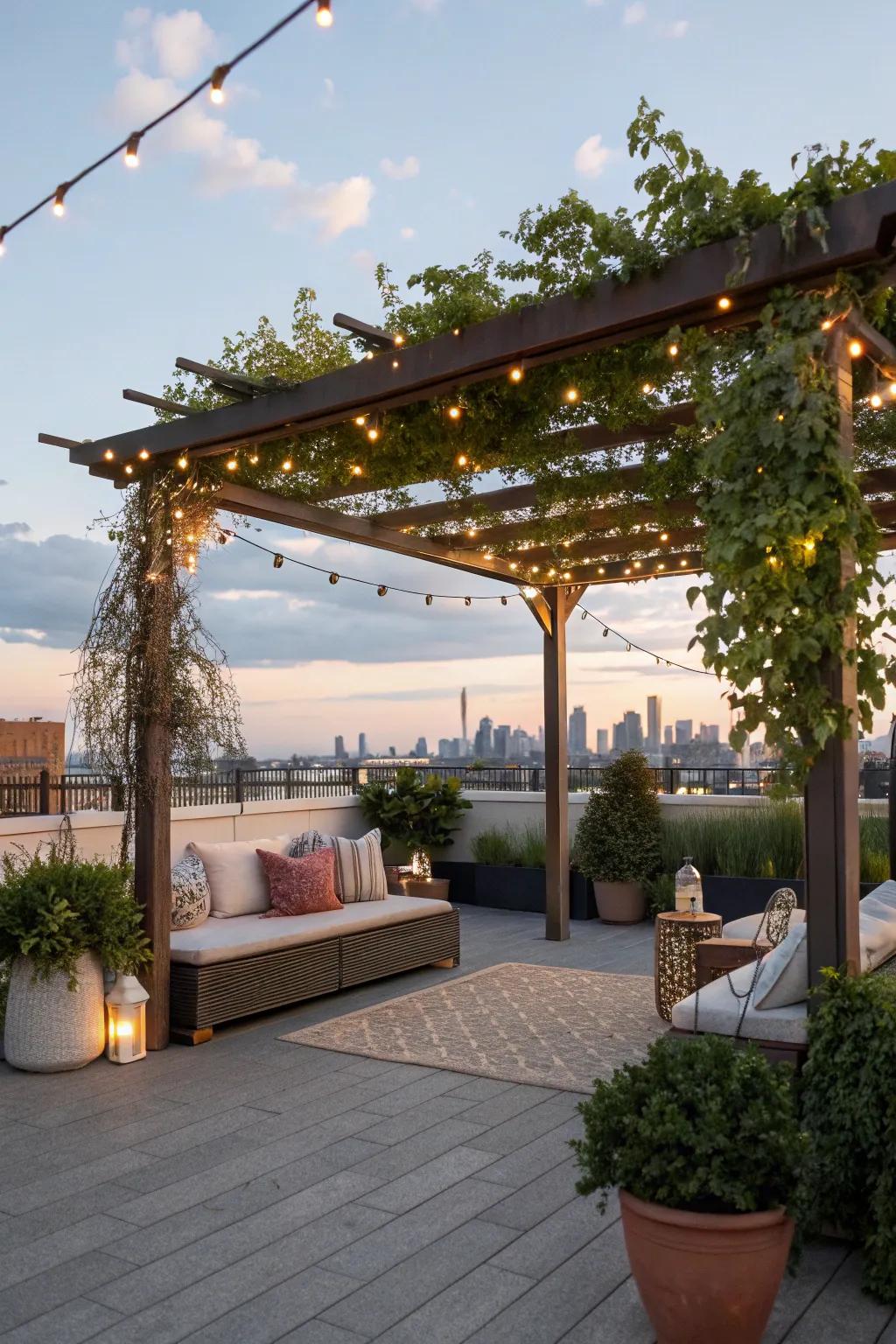 A pergola adds both style and function to your rooftop celebration.
