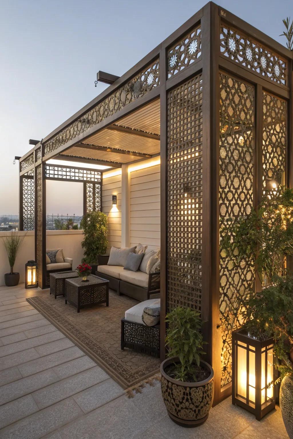 Lattice panels create a private escape on your rooftop.