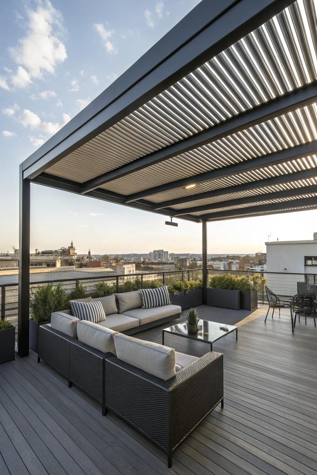Adjust the light and shade with ease using a louvered roof system.