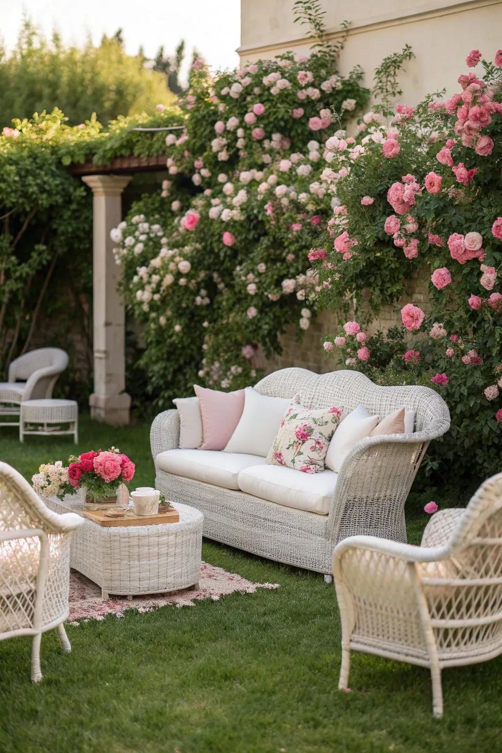 Enjoy a fragrant retreat with roses nearby.