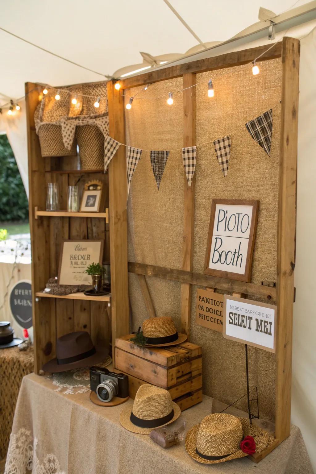 A playful DIY photo booth for a rustic backyard wedding.