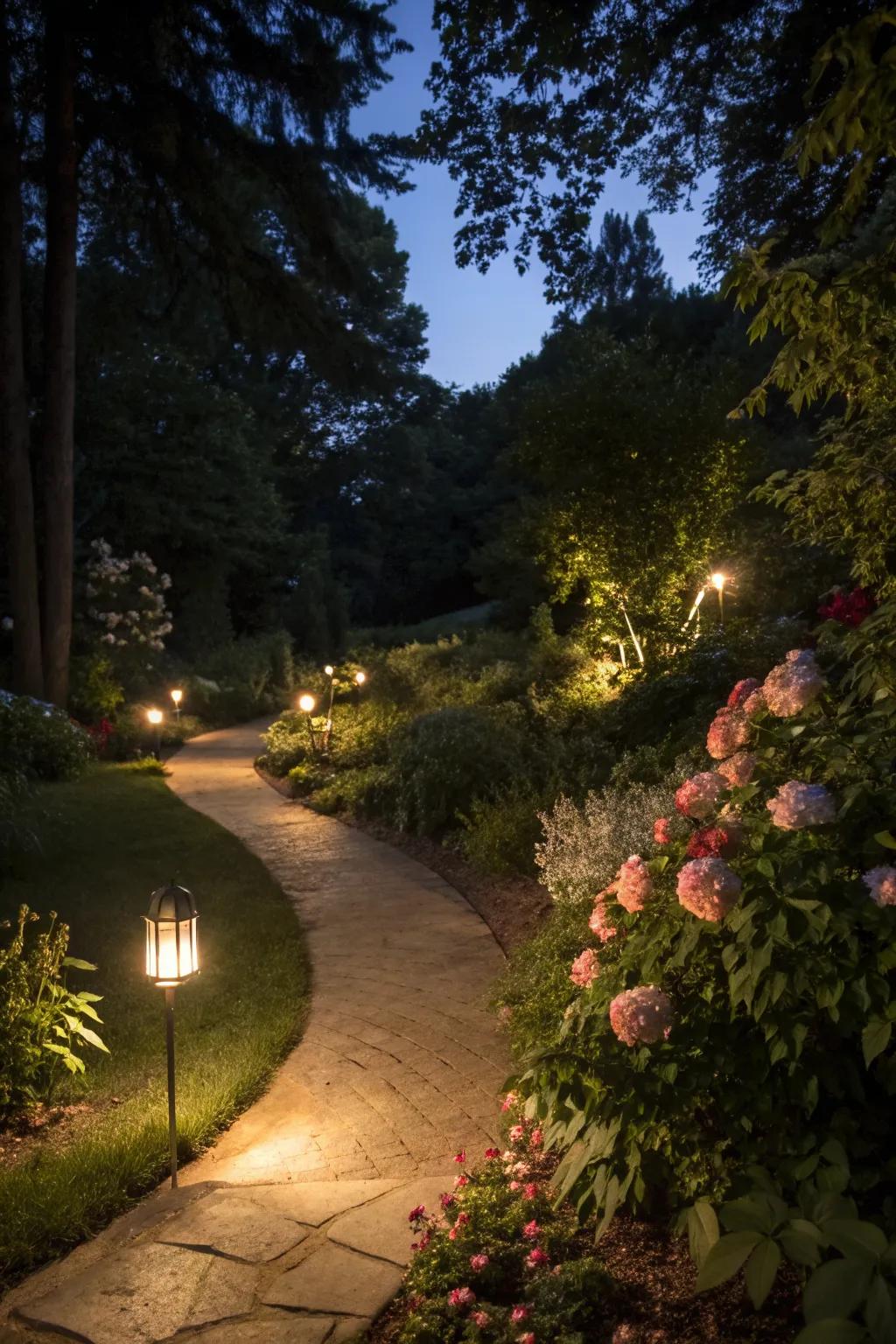 Pathway lights creating a welcoming garden path.
