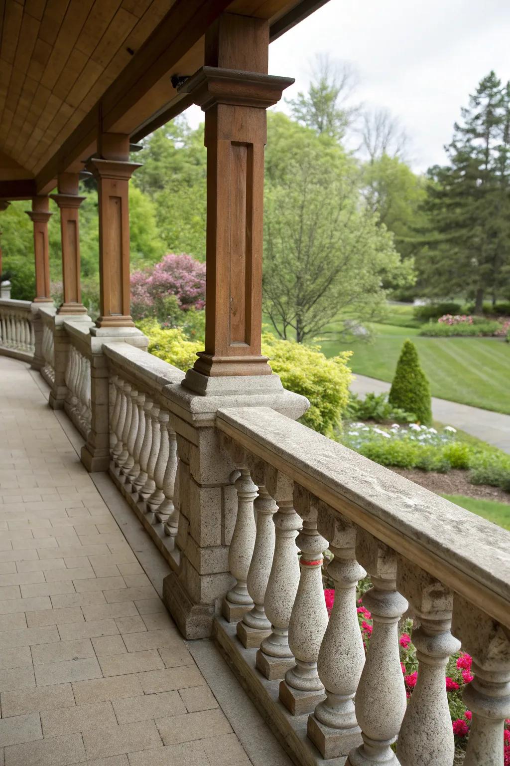 Stone balusters add a unique touch to rustic railings.