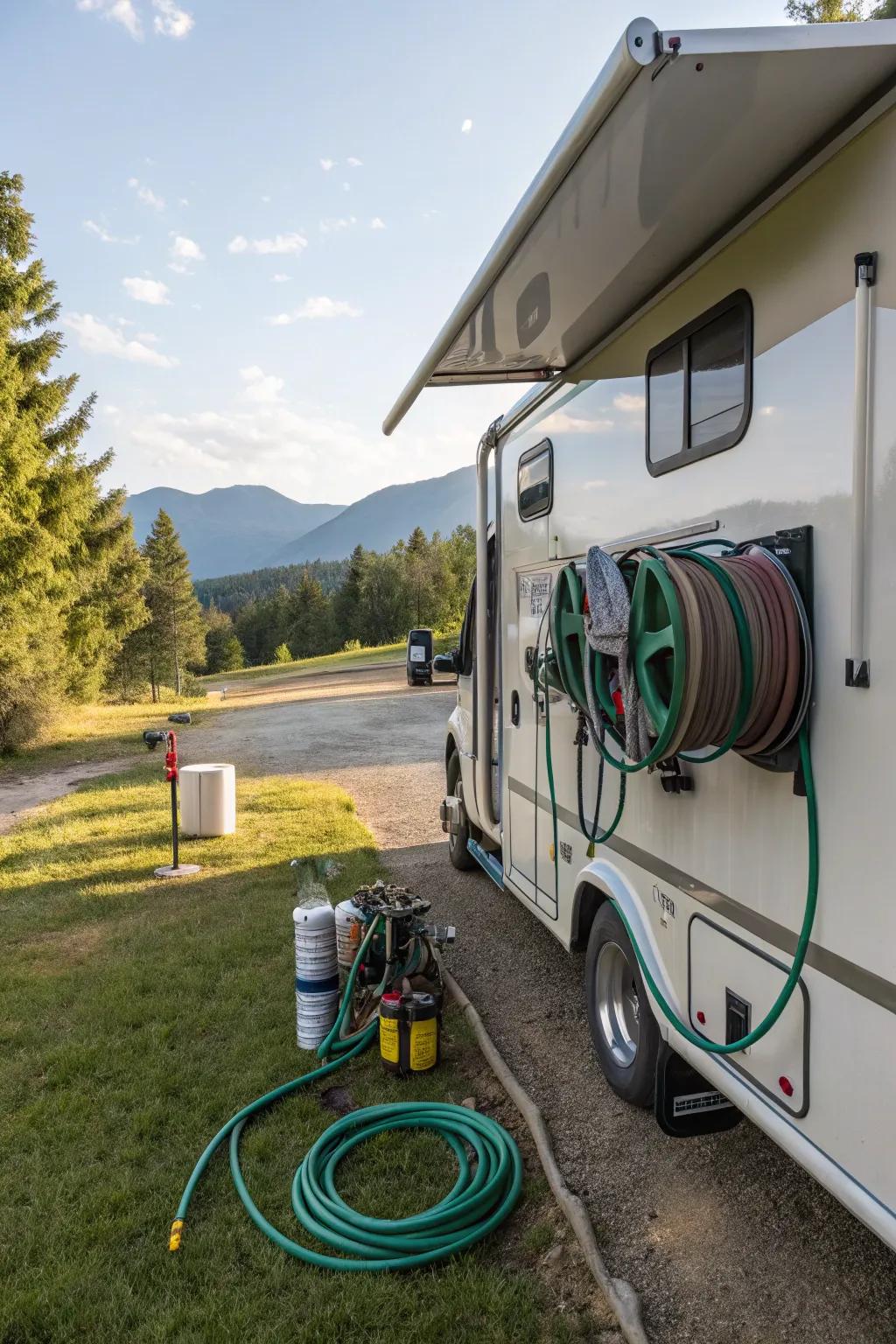 Reels keep hoses and cables neatly organized.