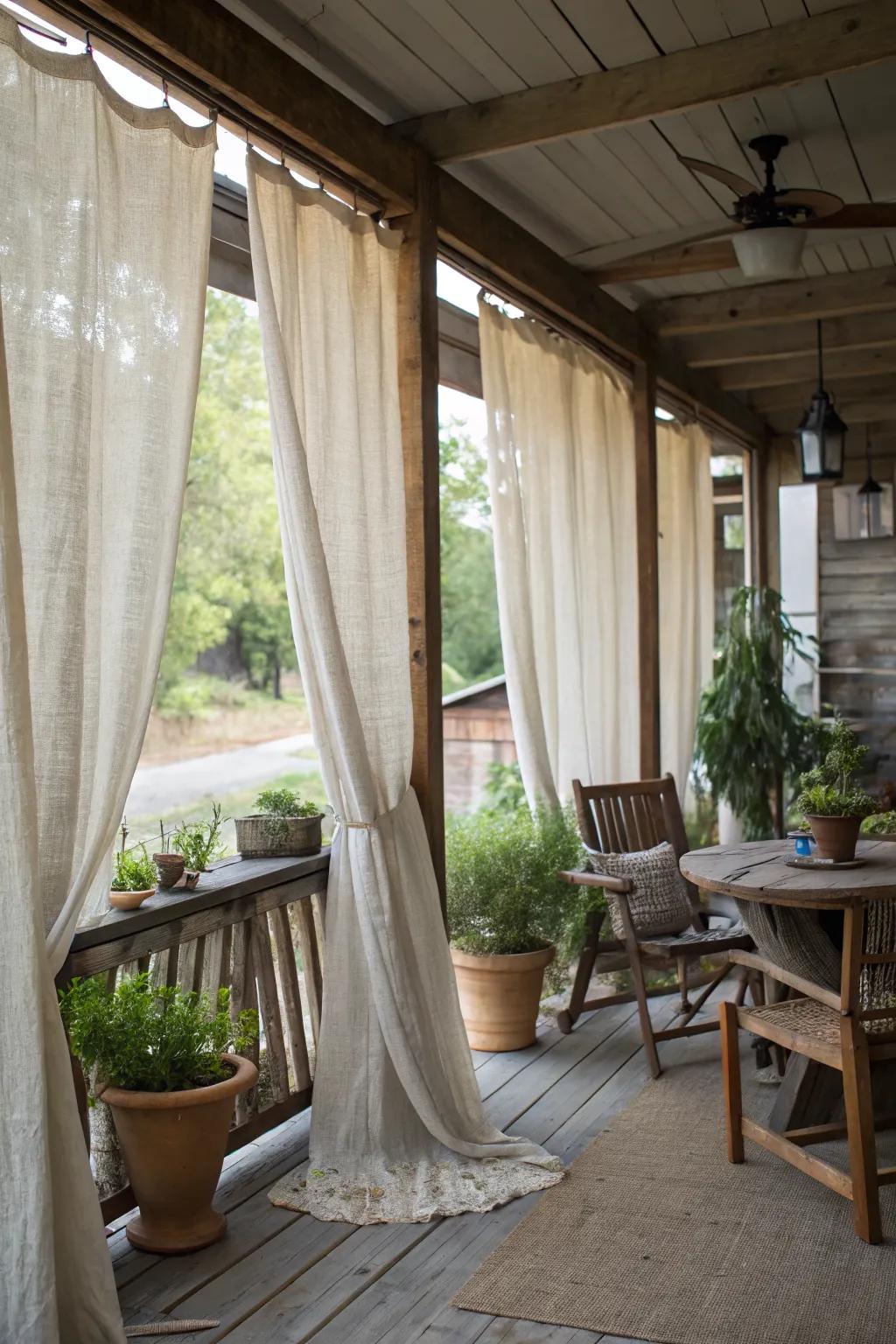 Linen drapes bring rustic charm to your space.