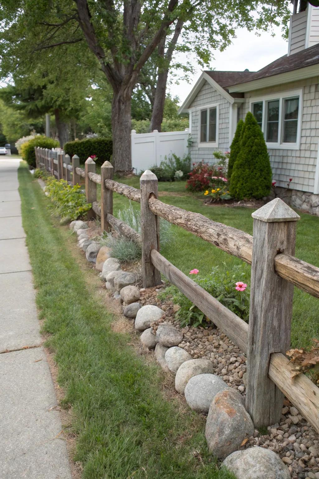 A low fence providing structure and style along the property line.