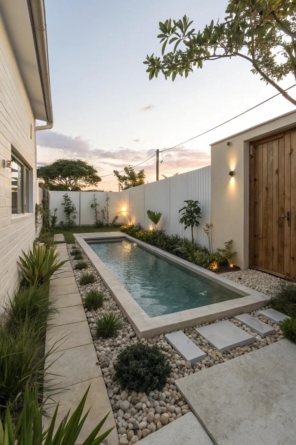 A compact shallow pool fitting perfectly in a small space.