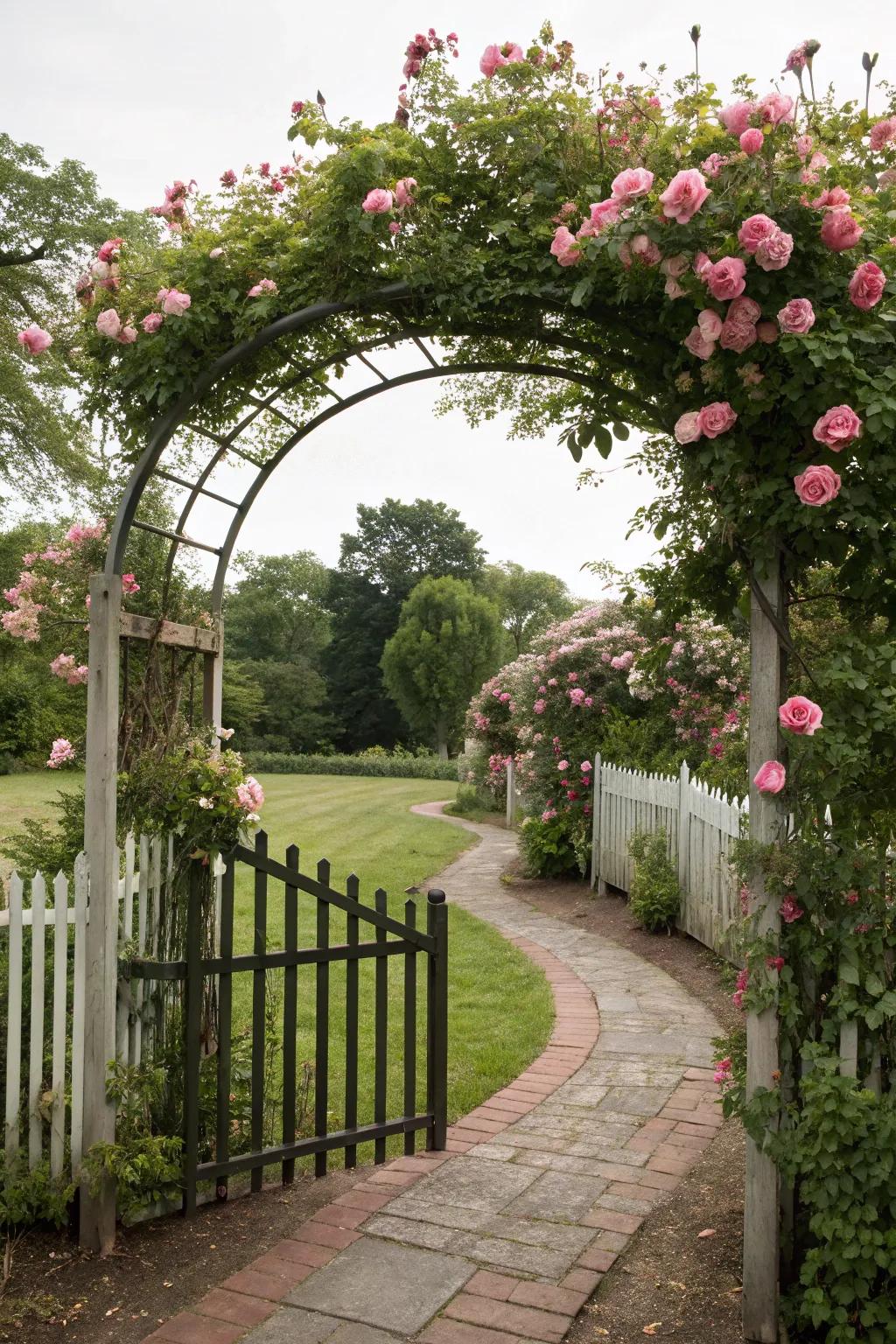 Arched entry fences make a charming gateway
